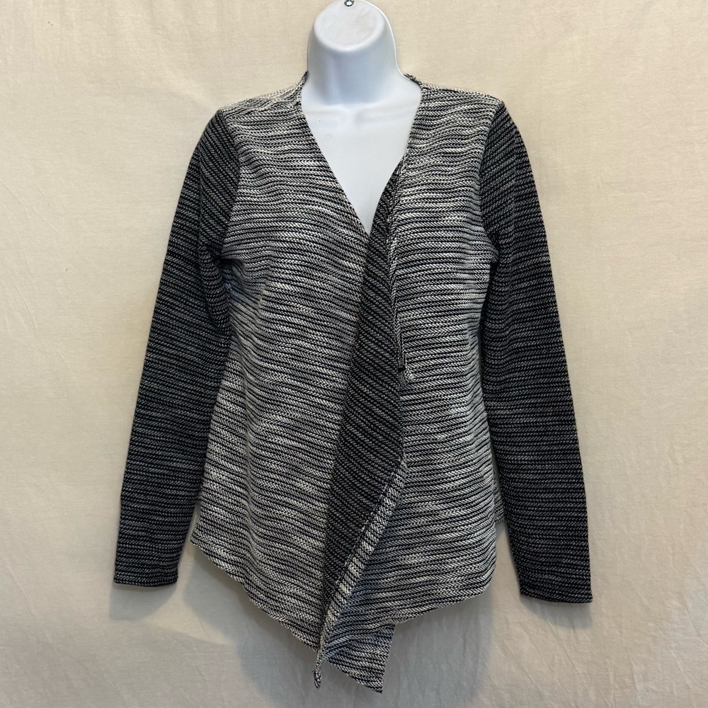 B-228 Karen Brooks Black & White Open Long Sleeve‎ Cardigan Sweater Size S